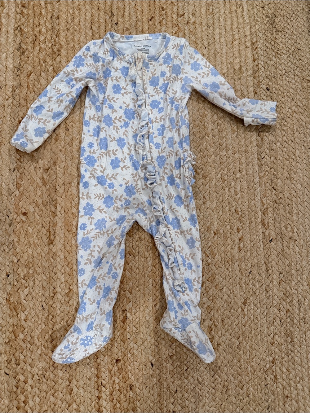 Angel Dear Bamboo Light Blue Floral Ruffle Footed One-Piece